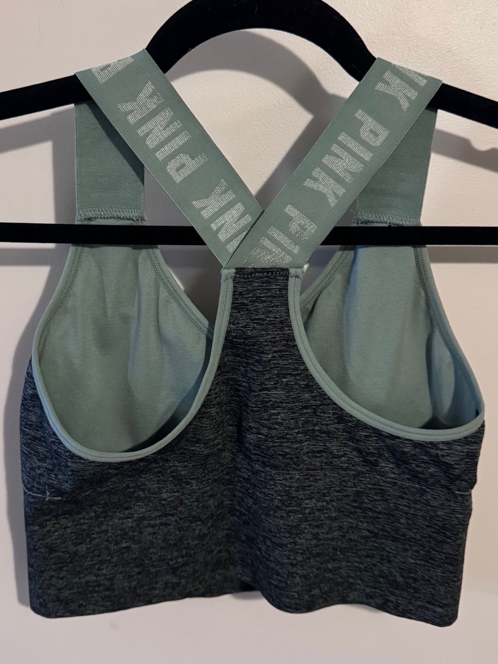 PINK Victoria's Secret Heathered Charcoal Sports Bra with Mint Straps - Picture 3 of 4